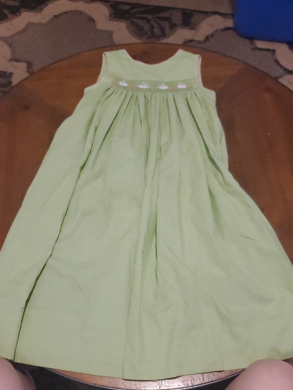 Girls Light Green Smocked Sleeveless Casual Dress